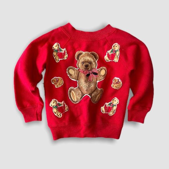 Vintage Hanes Red Teddy Bear Sweatshirt 4T USA - Picture 1 of 10